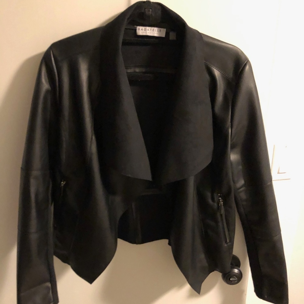 Black Bagatelle Faux Leather & Suede Drape Jacket
